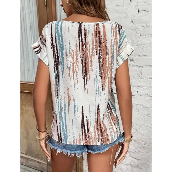 NEW Brush Print Short Sleeve Blouse S - Picture 2 of 6